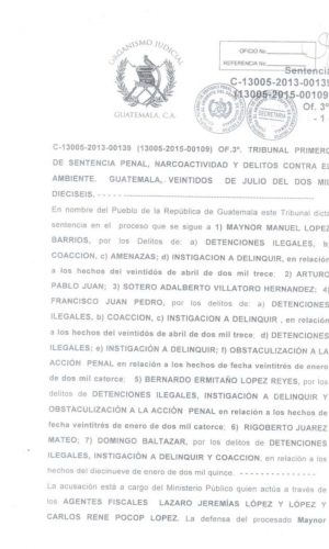 Sentencia Presos Políticos de Huehuetenango