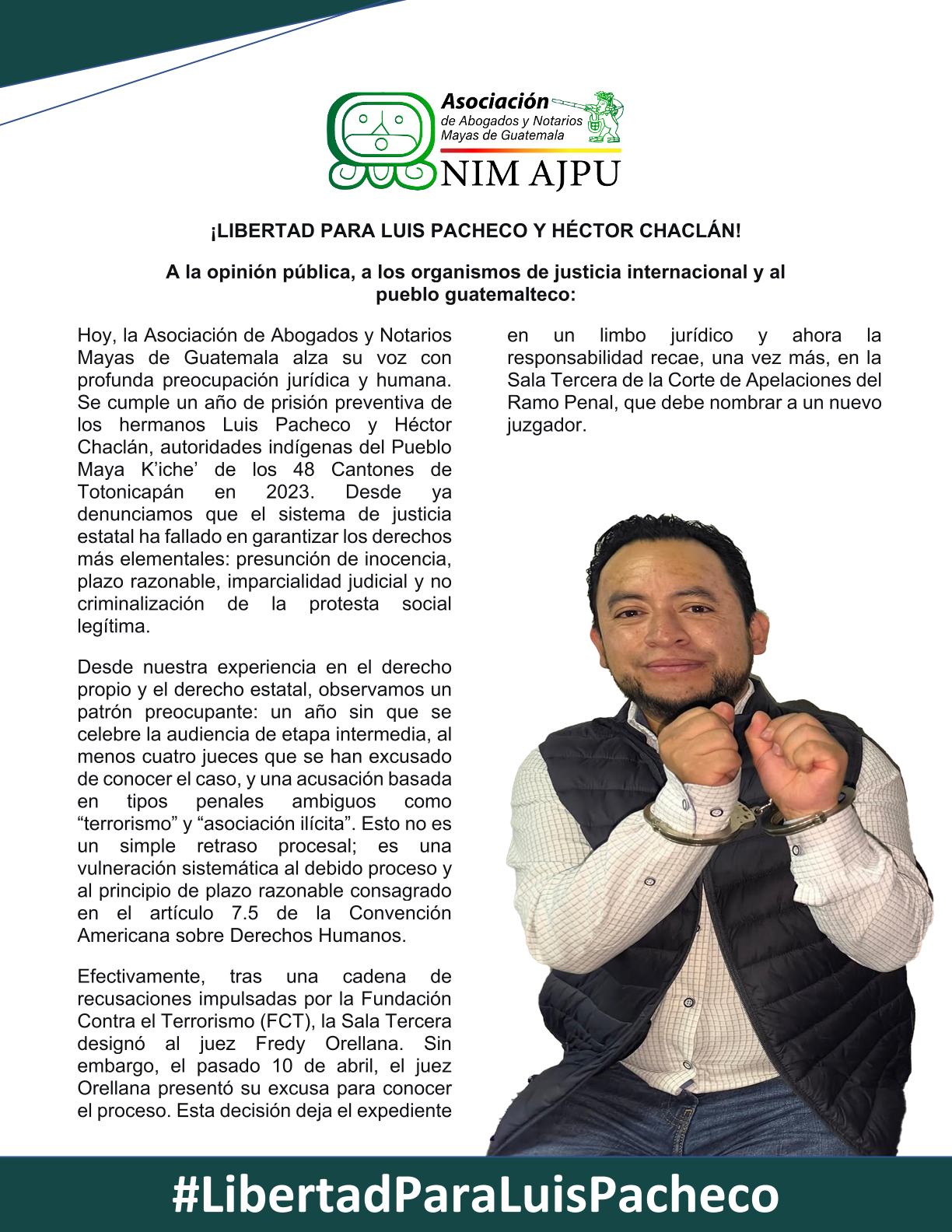 ¡LIBERTAD PARA LUIS PACHECO Y HÉCTOR CHACLÁN!