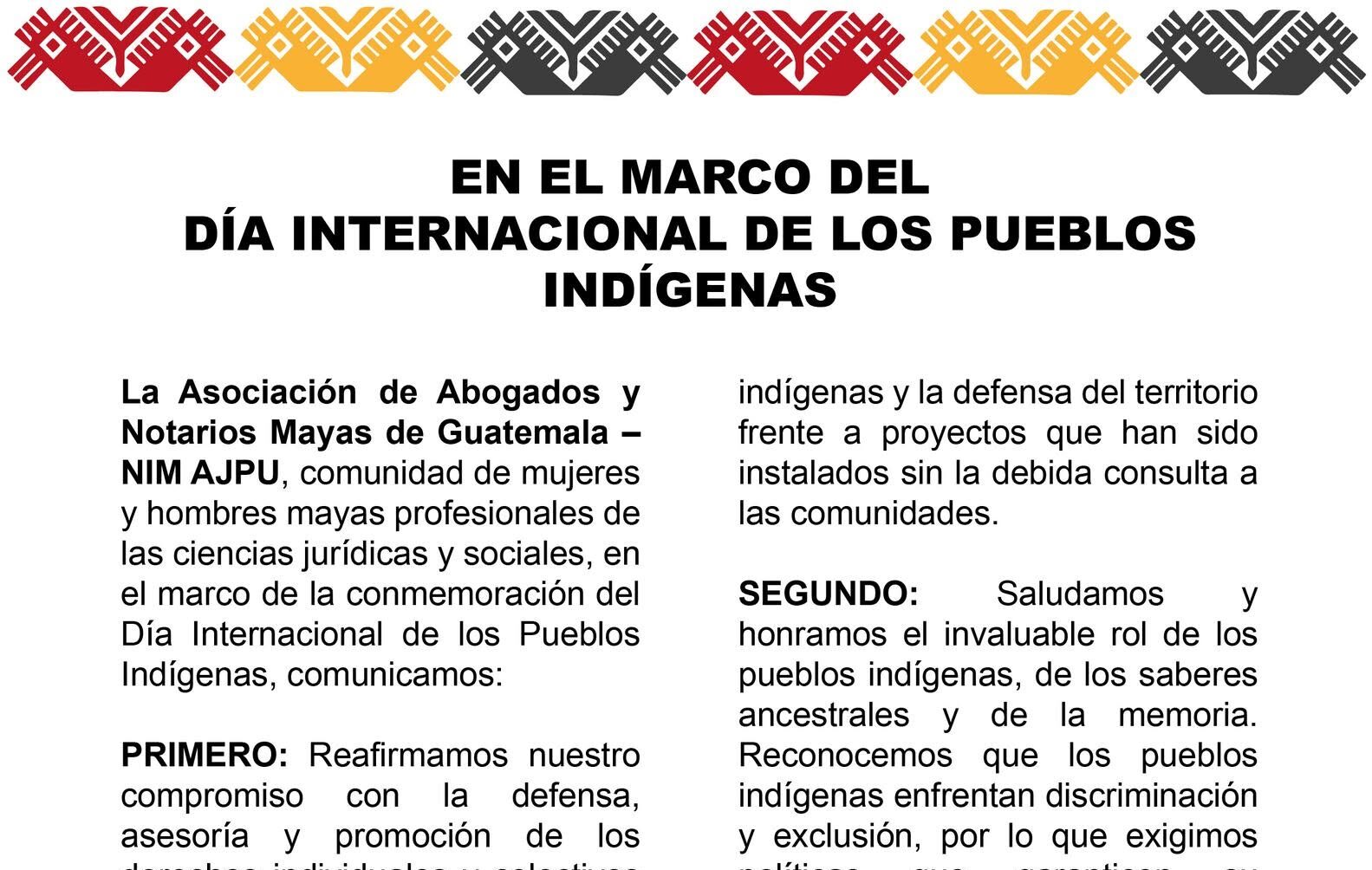 Comunicado: En el Marco del Día Internacional de los Pueblos Indígenas